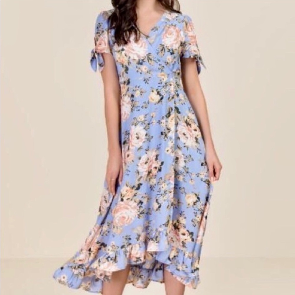 Francesca’s Victoria Ruffle Floral Wrap Dress